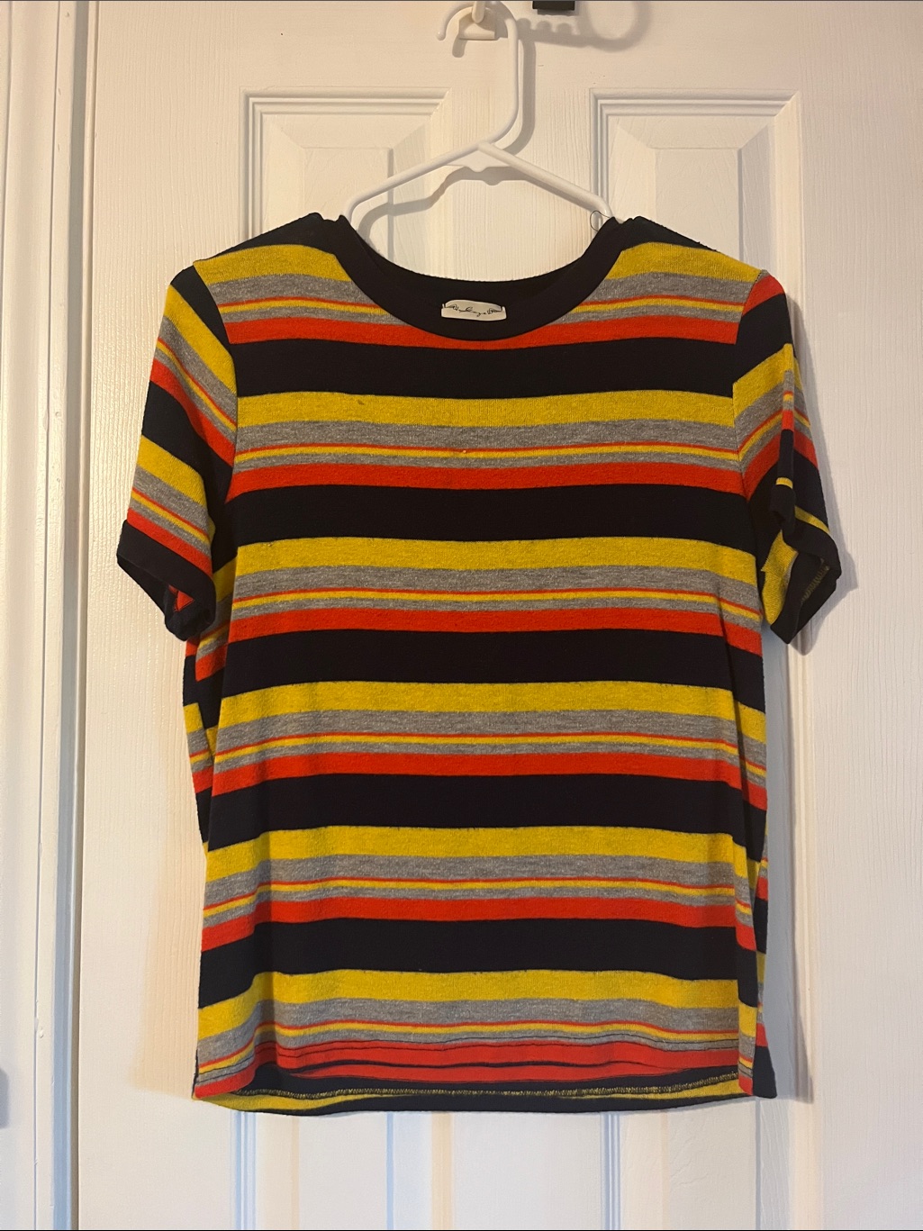 Gaze Striped Crewneck Tee In Black, Red & Yellow